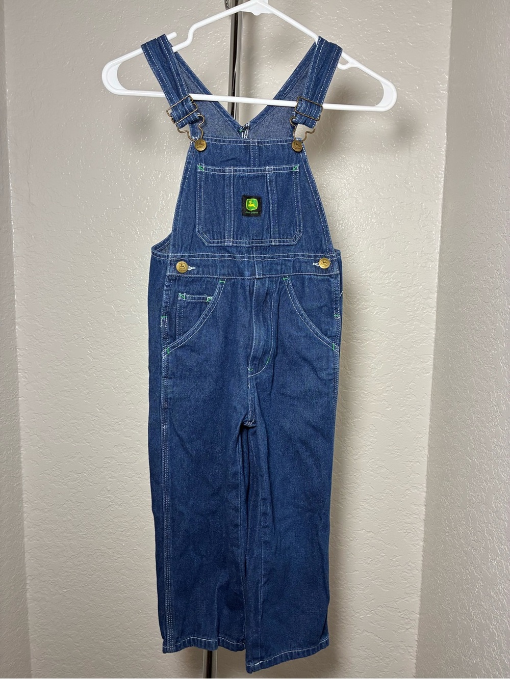 Kids John Deere Blue Denim Overalls with Green Logo Size 6 CUTE